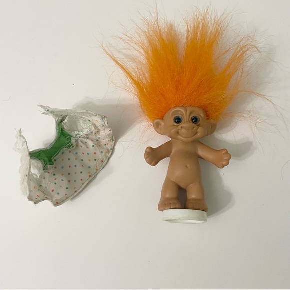 Vintage Troll Doll with Orange Hair Toy on Stand - Picture 11 of 14
